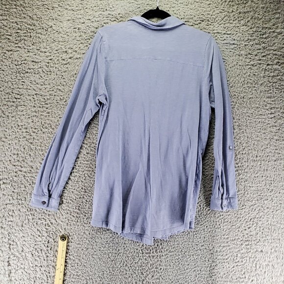 J. Jill Top Women’s Size Medium Blue Button-Up Long Sleeve 100% Cotton Shirt - Picture 8 of 9